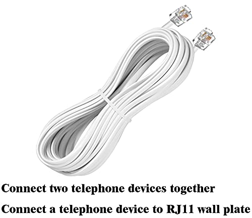 [Australia - AusPower] - 15FT Telephone Extension Cord Cable, Landline Phone Line Wire with RJ11 6P4C Plugs, Includes Cable Clips - White - 2 Pack 15FT 