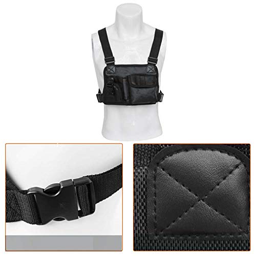 [Australia - AusPower] - Nother Chest Radio Harness 1680D Black Tactical Chest Rig Holster with Front Pouches and Zipper Bag for Universal Walkie Talkies 