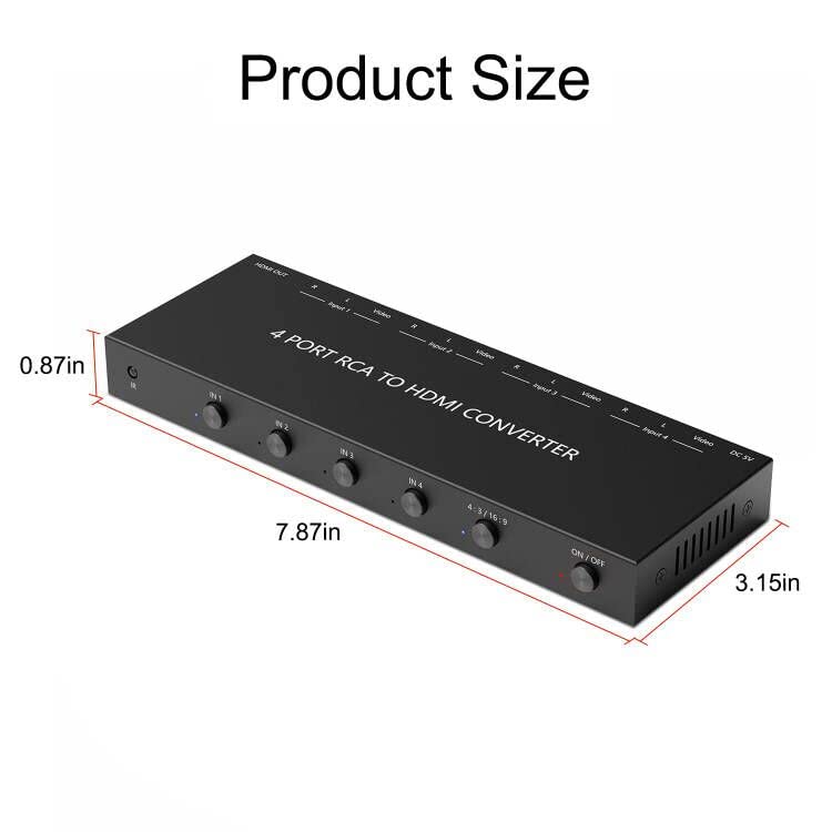 [Australia - AusPower] - 4 AV to HDMI RCA to HDMI Converter 1080P/720P 4 Way RCA Composite CVBS AV Switch to HDMI Converter Adapter Support 4:3/16:9 Switching for Sega Xbox PS1 PS2 PS3 N64 NGC SNES WII VHS VCR Camera DVD 