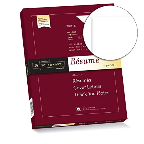 [Australia - AusPower] - Southworth 100% Cotton Resume Paper, 8.5” x 11", 24 lb/90 gsm, Wove Finish, White, 100 Sheets - Packaging May Vary (R14CF) (SOUR14CF) 