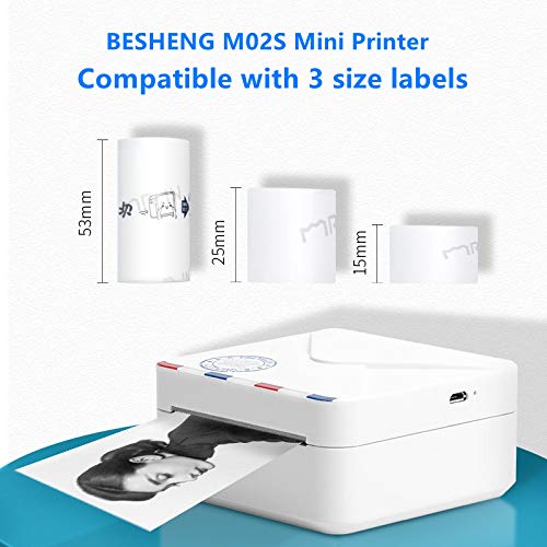 [Australia - AusPower] - BESHENG M02S Mini Printer, Thermal Printer with USB Cable, Pocket Printer Compatible with iOS Android, Use for Journal Planner,Organization,Working Assistance,Study Notes etc White 