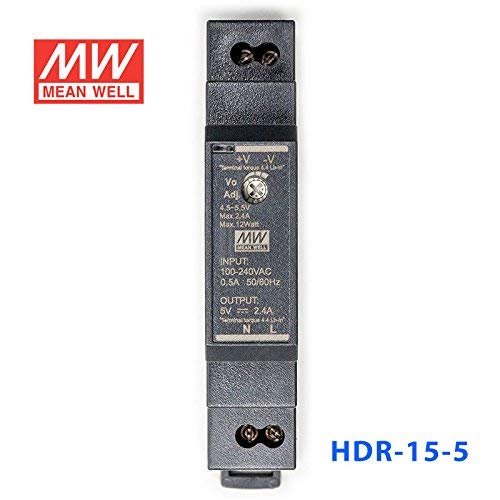 [Australia - AusPower] - MEAN WELL HDR-15-5 Ultra Slim Step-Shape 1SU DIN Rail Power Supply, 5V 2.4A 12W 