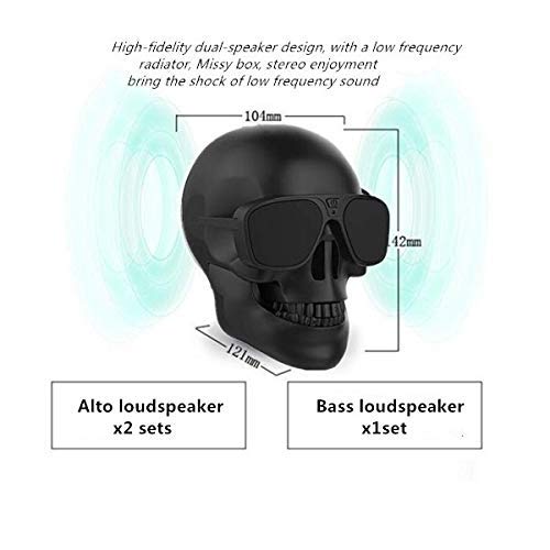 [Australia - AusPower] - Head Shape Portable Speaker Wireless Bluetooth MP3 Stereo Player for PC Laptop Mac Phone Audio Player Travel Unique Gift Party Outdoor Speakers (Black Skull) Black Skull 