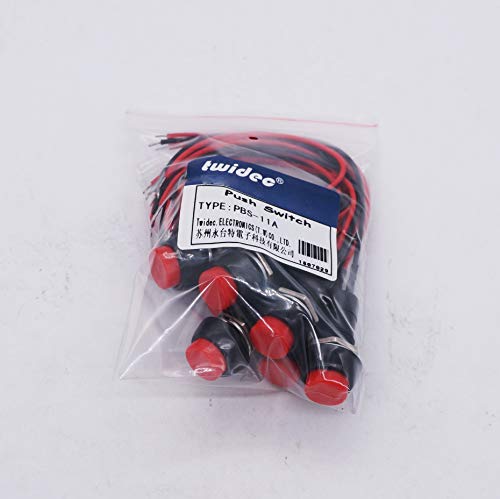 [Australia - AusPower] - Twidec/10Pcs 12mm Thread Normally Open ON/Off Latching Push Button Switch 3A 250V 2 Pin Mini Self-Lock Red Switch with Pre-soldered Wires PBS-11A-X-R 