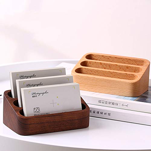 [Australia - AusPower] - Sizikato Wooden Business Card Holder for Desk, 3 Card Slots Business Card Display Holder Stand Beech 