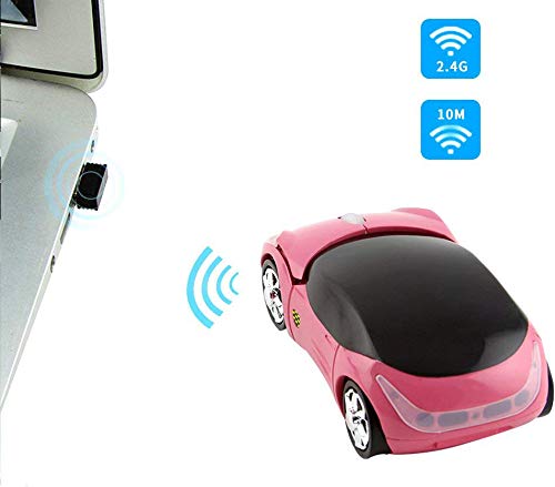 [Australia - AusPower] - Cool 3D Sport Car Shape Mouse 2.4GHz Wireless Mouse Optical Ergonomic Gaming Mice Mini Small Office Mouse with USB Receiver for PC Laptop Computer for Kids Girls,1600DPI 3 Buttons(Pink) pink 