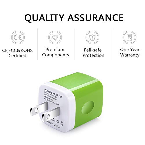 [Australia - AusPower] - Wall Charger, [3-Pack] 5V/2.1AMP Ailkin Colorful 2-Port USB Wall Charger Home Travel Plug Power Adapter Charging Block for iPhone 13 12 pro Max 11 10 SE X XR XS 8 Plus, Samsung Galaxy Note 20 LG Moto MultiColor1 