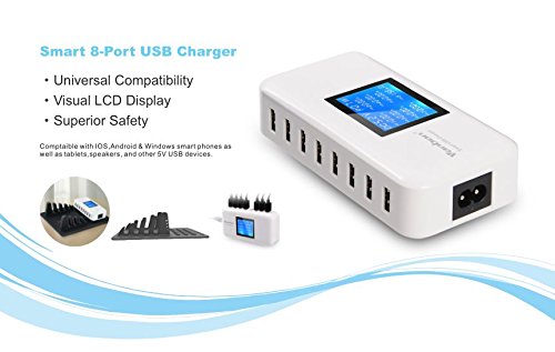 [Australia - AusPower] - Vanbon 60W 8-Port USB Wall Charger, Multi Port USB Charger Charging Station W/LCD Compatible with Smart Phone, Tablet and Multiple Devices 60W Charger-White 