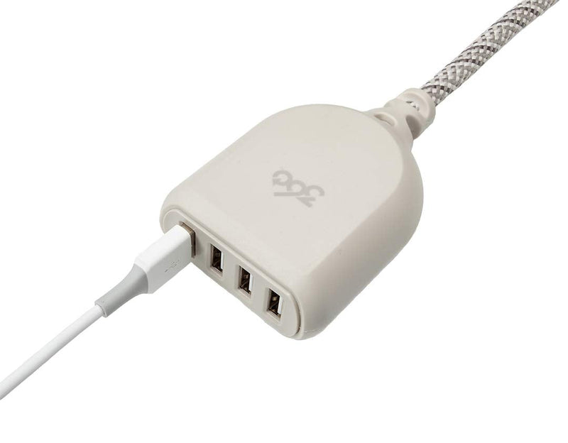 [Australia - AusPower] - 360 Electrical Habitat 4.8, 6 ft 4-Port USB Extension Cord, Durable Braided Casing, French Grey, 4.8A, USB Charger Cable, Power Strip USB Hub Charging Station for USB C, Iphone, Tablet, Android 6 ft. Light French Grey 