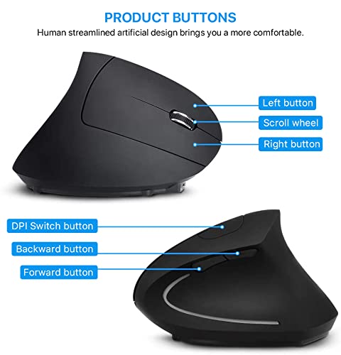 [Australia - AusPower] - Ergonomic Wireless Mouse Letaclanic Unique Rechargeable Optical Vertical Mouse, 2.4G 5.0 Bluetooth Mouse Ergonomic with 6 Buttons, 800/1200/1600 DPI Wireless Mouse for Laptop,Desktop,PC,MacBook Ergonomics Mouse 