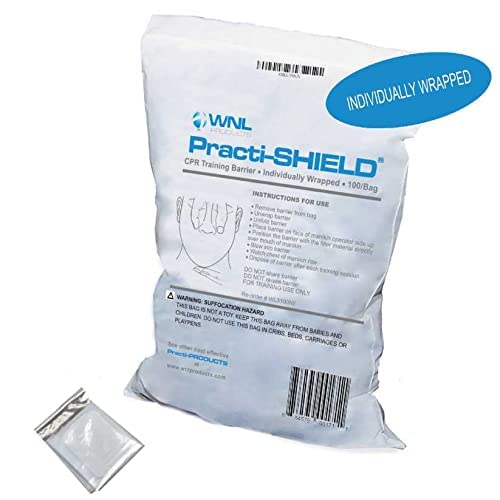 [Australia - AusPower] - WNL Products WL3100IW CPR Practi-Shield Manikin Training Protectors Individually Wrapped (100 Shields) 100 Shields 