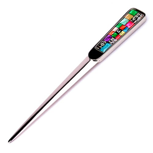 [Australia - AusPower] - Mother of Pearl Colorful Letter Opener Metal Steel Knife Office Mini Sword Blade Hand Envelope Opener Gift Green Yellow Red Patchwork Mosaic Design 