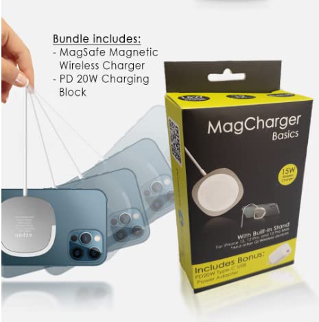 [Australia - AusPower] - Azpen MagCharger Bundle with PD 20 Power Adaptor - Fast 15 Watt Magnetic Charger for Qi Enabled Devices and iPhone 13, 12, 12 Pro, 12 Pro Max, and 12 Pro Max… 