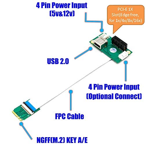 [Australia - AusPower] - NGFF (M.2) Key A/E to PCI-E Express X1+USB Riser Card with High Speed FPC Cable 
