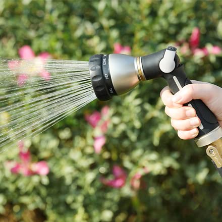 [Australia - AusPower] - FANHAO Garden Hose Nozzle 100% Heavy Duty Metal, Water Hose Sprayer High Pressure with 8 Spray Patterns, Thumb Control, On Off Valve for Garden Watering, Car and Pet Washing 
