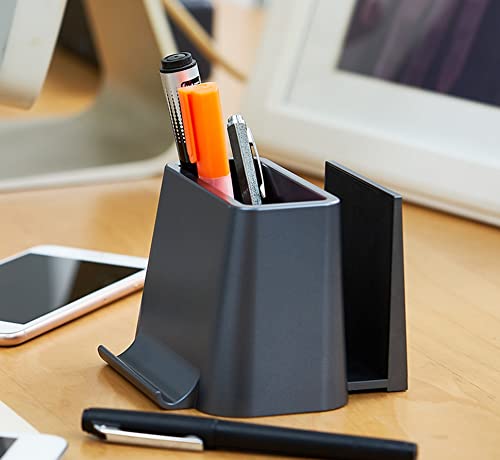 [Australia - AusPower] - Pen Holder with Phone Stand, Desk Organizer ,Metallic paint Desk Pencil Holder Desk Storage Rack for Office, Classroom, Home (Black) 