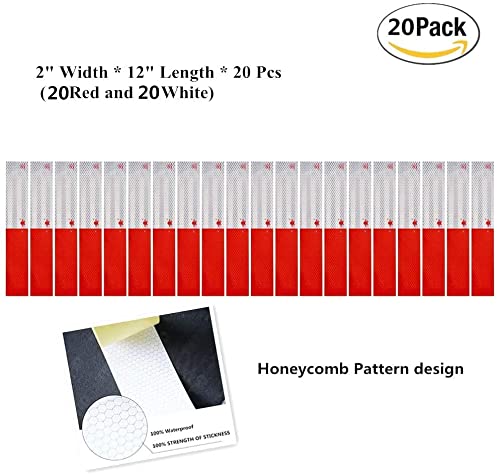 [Australia - AusPower] - Reflective Tape, Self-Adhesive Reflective Tape Outdoor Waterproof Safety Caution Warning, Trailer Reflector - for RVs, Cars, Trucks, Trailers, Boats, Road Signs(Red/White), 2" × 12"- 20 Pack 