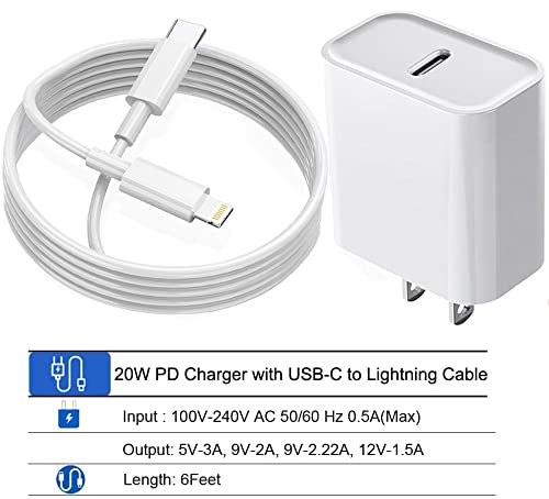 [Australia - AusPower] - iPhone Fast Charger,DAZHWA【Apple MFi Certified】Wall Charger iPhone 13 12 Super Fast Charging 20W PD Adapter with 6FT Type-C Lightning Cable Compatible with iPhone 13 12 11/Xs Max/XR/X/8 Plus and More 