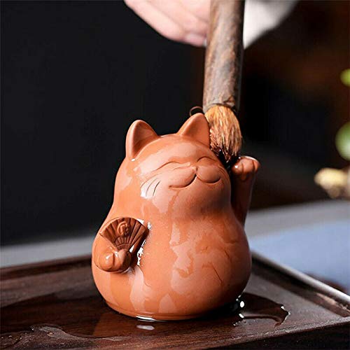 [Australia - AusPower] - EatingBiting Chinese Zisha Tea Pet Maneki Neko Lucky Wealth RICH Cat Tea Pet Handmade Purple Clay for Kungfu Gift Water Tea Tray Accessories Handmade Tea Tray for Tea Lovers Oolong Tea Home Decor 