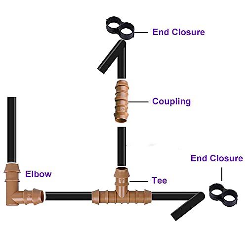 [Australia - AusPower] - JAYEE 24P Drip Irrigation Fittings Kit for 1/2" Tubing (.600 ID), 17mm Parts- 6 Tees, 6 Couplings, 6 Elbows,6 End Cap Plugs- Barded Connectors for Rain Bird Pipe and Sprinkler Systems (24 Pieces Set) 