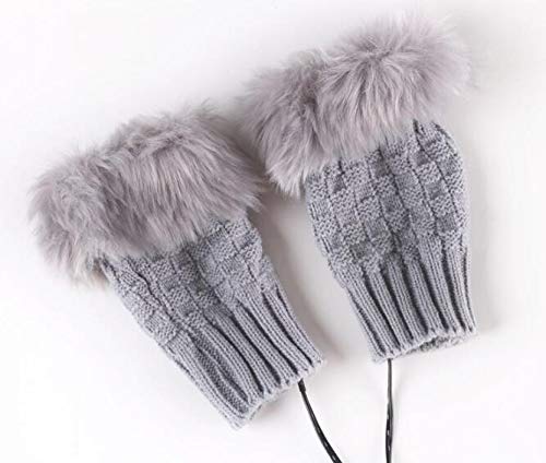 [Australia - AusPower] - ericotry 1 Pair(2PCS) Winter Warmer Thicken Fingerless Gloves USB Heated Plush Warm Cold-Proof Knit Gloves Laptop Mittens Hand Warmer for Women Teen Girls (Grey) 