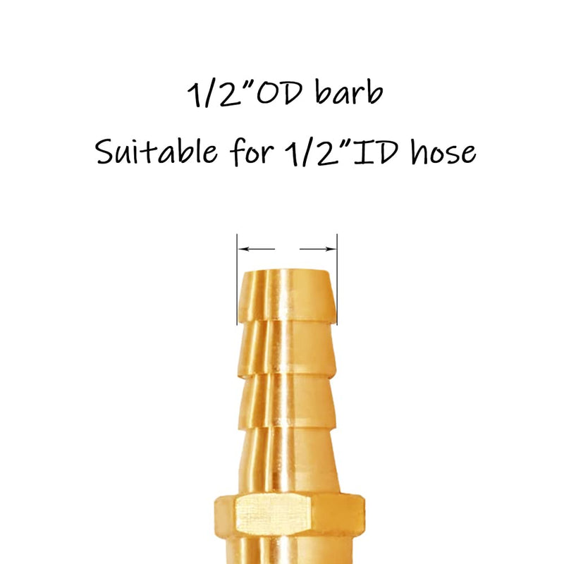 [Australia - AusPower] - Uenede 2PCS Solid Brass Reducer 1/2" to 5/8" OD Barb Hex Fittings Include 4 Stainless Steel Clamps Reducing Hose Pipe Barb Fitting for Water/Oil/Gas 1/2"-5/8" 