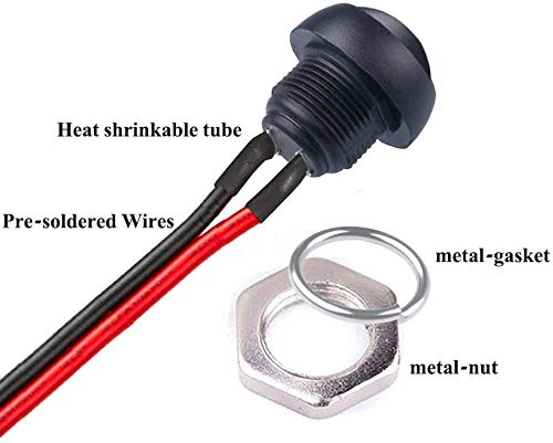[Australia - AusPower] - dstfuy Momentary Push Button Switch,SPST 2Pin ON/Off Waterproof Push Button Horn Switch with Pre-soldered 20AWG Wires for Car, PC, Table Lamp (10Pack Black) 