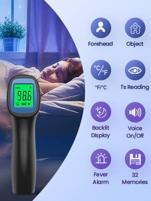 [Australia - AusPower] - FSA Eligible Thermometer for Adults and Kids, No-Touch Baby Forehead Thermometer, 2 in 1 Body & Surface Mode, Medical Digital Thermometer with Fever Alarm, Silent Mode, Black 