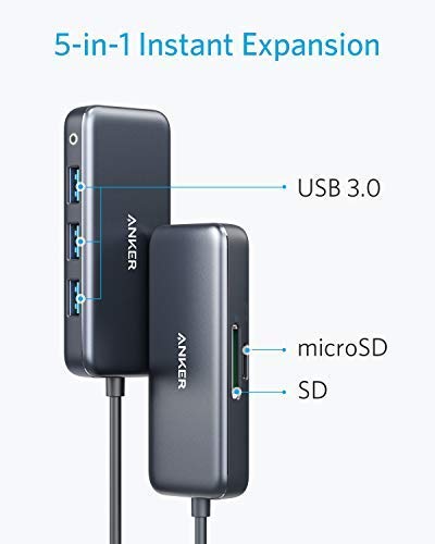 [Australia - AusPower] - Anker USB C Hub, 5-in-1 USB C Adapter, with SD/TF Card Reader, 3 USB 3.0 Ports, for MacBook Pro 2018/2017/2016, Chromebook, XPS, and More 