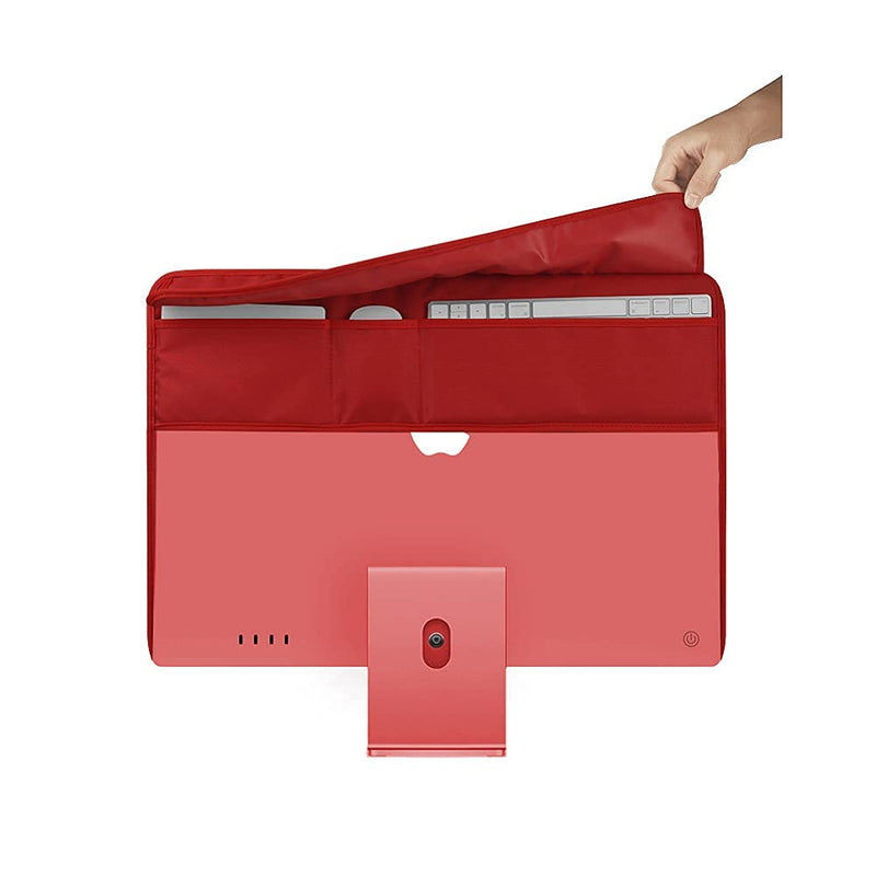 [Australia - AusPower] - WESAPPINCcomputer Monitor Dust Cover for iMac 24”, PU Leather Protective Screen Dust Cover Sleeve with Rear Pocket Compatible with iMac 24 inch (24inch, Red) 24inch 