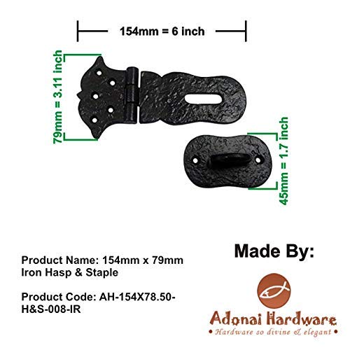 [Australia - AusPower] - Adonai Hardware"Paran" Heavy Duty Antique Cast Iron Safety Locking Hasp and Staple (6" x 1 Pack, Matte Black) for Vintage Pirates Treasure Chest, Trunk, Wooden Jewelry Box, Cases, Furniture and Sheds 6 Inch x 1 Pack Matte Black Powder Coated 