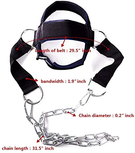 [Australia - AusPower] - Visaman Fitness Neck Head Harness Neck Training Weight Lifting Strength Trainer with Adjustable Long Steel Chain and Strap Improve Muscle Strength Neck Exerciser 