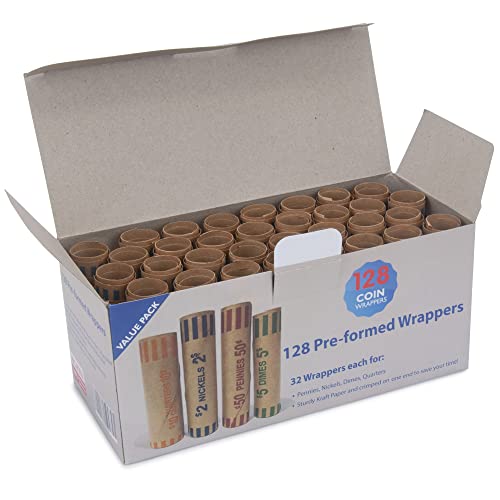 [Australia - AusPower] - L LIKED 128 Assorted Preformed Coin Wrappers Rolls - Quarters, Pennies, Nickels and Dimes (128 Assorted) 