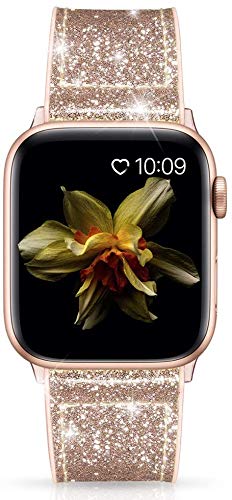 [Australia - AusPower] - Compatible with Apple Watch Band 38mm 40mm 41mm 42mm 44mm 45mm, CTYBB Blingbling Sweatproof Genuine Leather and Silicone Band for iWatch Series 7 6 5 4 3 2 1 SE, (Champagnegold, 42mm 44mm 45mm) 42mm / 44mm / 45mm AA-EChampagnegold/Champagnegold 