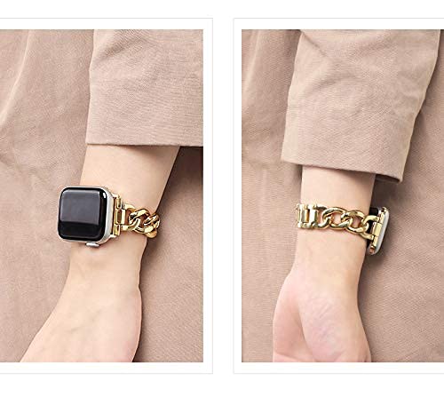 [Australia - AusPower] - Kolgios 42/44mm Gold Cool Women, Men Big Chain Metal Smartwatch Bands Compatible for Apple Watch Bands SE Series 5 Series6 Man Durable Adjustable Watch Bracelet for Iwatch 6/5/4/3/2/1 42/44/45mm 