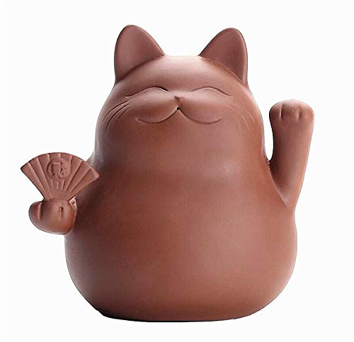 [Australia - AusPower] - EatingBiting Chinese Zisha Tea Pet Maneki Neko Lucky Wealth RICH Cat Tea Pet Handmade Purple Clay for Kungfu Gift Water Tea Tray Accessories Handmade Tea Tray for Tea Lovers Oolong Tea Home Decor 