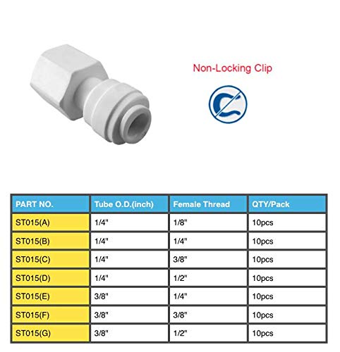 [Australia - AusPower] - PureSec Plastic Reusable RO Fittings Female Threaded Tube Fitting 1/2 Female x 1/4 Quick Connects for Water Filters and RO Systems (10, 1/4"OD1/2"Female Thread) 10 1/4"OD*1/2"Female Thread 