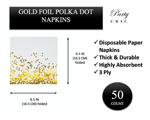 [Australia - AusPower] - PARTY CHIC White with Gold Luncheon Napkins, 3 Ply, 50 Pack, 6.5 in x 6.5 in, Gold Foil Decorative Paper Napkins for Celebration of Life, Wedding , Baby Shower, Cocktail, Communion 