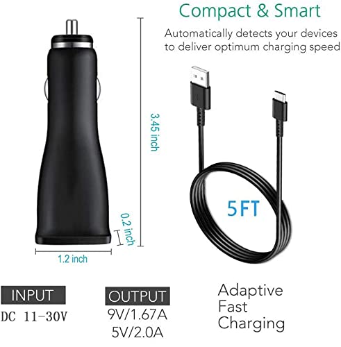 [Australia - AusPower] - Samsung Adaptive Fast Charging Dual-Port Car Charger, LaoFas USB Rapid Car Charger with Type C Cable 5ft Compatible Samsung Galaxy S10+/S10e/S10/S9/S9 Plus/S8/S8 Plus/S8 Active/Note10 and More 