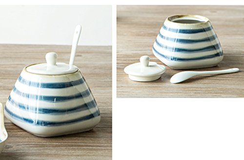 [Australia - AusPower] - CHOOLD Vintage Hand-Painted Ceramic Spice Jar with Lid Spoon Seasoning Box Condiment Pots Spice Racks for Kitchen Restaurant Housewarming Gift Stripe 
