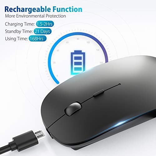 [Australia - AusPower] - OKIMO Rechargeable Wireless Mouse, 2.4Ghz Silent Computer Office Portable Slim Optical Mouse with USB Receiver Type-C, 3-Level Adjustable DPI for Laptop, Computer, MacBook, Notebook, PC (Black) 