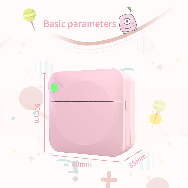 [Australia - AusPower] - Mini Pocket Thermal Label Printer—Portable Bluetooth Label Maker Printer for Labeling, Filing, Barcodes, Compatible with Android & iOS System, with 2 Rolls Printing Paper + 1 roll of Cute Stickers. pink 