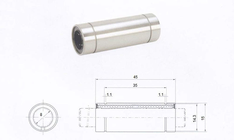 [Australia - AusPower] - 3D Printer CNC Parts LM8LUU Linear Bearing Set for JGAurora Voron Monoprice Maker Select, Extra Longer Double Sealed Chrome Steel LM08LUU Bearings, 8mm Bore Size 8x15x45mm, Pick of 4Pcs 