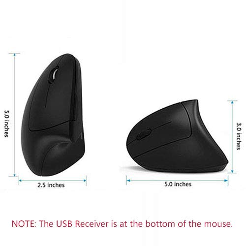 [Australia - AusPower] - Left Handed Mouse, Lefty Ergonomic Wireless Mouse - Acedada Rechargeable 2.4G Left Hand Vertical Mice with Nano Receiver, 6 Buttons, Less Noise - Black Left-Handed Rechargeable Ergonomic Mouse 