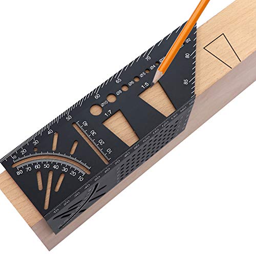 [Australia - AusPower] - Meichoon Aluminum Alloy Woodworking Square Size Measure Ruler,45/90 Degree Angle T Ruler,3D Mitre Angle Measuring Template Tool DC721 
