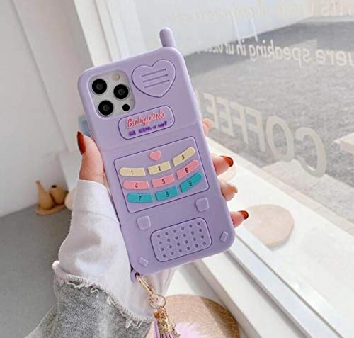 [Australia - AusPower] - Aulzaju Cute Funny Case for iPhone 12 Pro Max Soft Silicone Cartoon Bumper Protective Cover 3D Unique Creative Kwaii Retro Phone Design with Pom Pom Fluffy Ball Lanyard Strap for Women Girls(Purple) Purple iPhone 12 Pro Max 6.7 Inch 