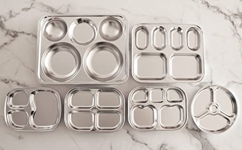 [Australia - AusPower] - Korean Stainless Steel Divided Plates by KS&E, Kids Toddlers Babies Tray, BPA Free, Diet Food Control, Camping Dishes, Compact Serving Platter, Dinner Snack, 3 Compartment Plate Silver, Set of 2 3 Compartments 