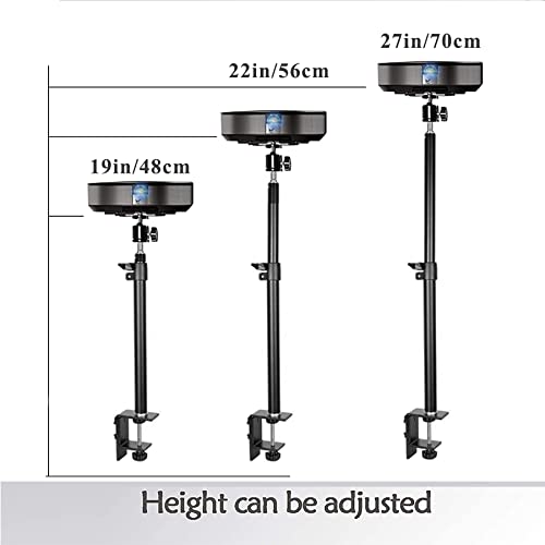 [Australia - AusPower] - Projector Desk Mount Stand, Height Adjustable 19-27inch,Tabletop C Clamp Mount Stand,Adjustable Tripod Mount Floor Stand, with 360°Swivel Ball Head for Mini Smartphone,Projector,Camera, Webcam Black 