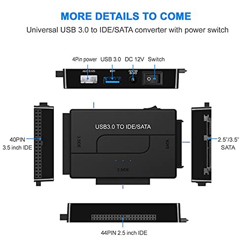 [Australia - AusPower] - USB 3.0 to SATA IDE Hard Drive Reader, YINNCEEN External Hard Drive Converter Universal Hard Drive Adapter Kit for 2.5/3.5 HDD/SSD Hard Drive Disk, Include 12V/2A Power Adapter BlackTwo 
