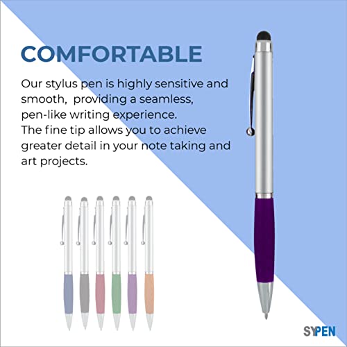 [Australia - AusPower] - SyPen 2-in-1 Capacitive Touch Screen with Stylus Ballpoint Pen, Assorted Silver, 6 Pack 